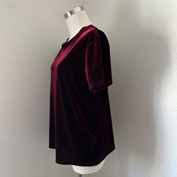 Abercrombie & Fitch Burgundy Velvet Crew Neck Blouse Short Sleeve Sz M - Picture 5 of 10